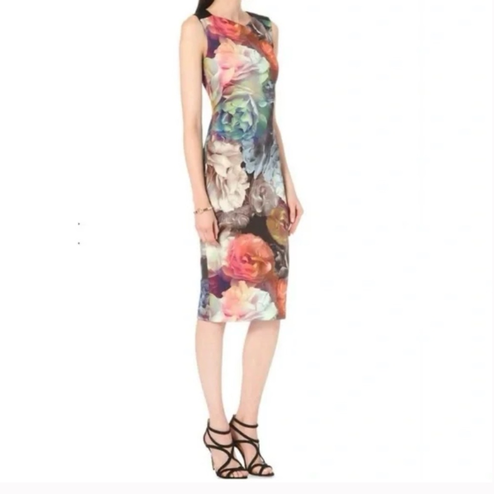 NWT Ted Baker Mayzi Technicolor Bloom Midi Dress Exposed Zipper Size 1